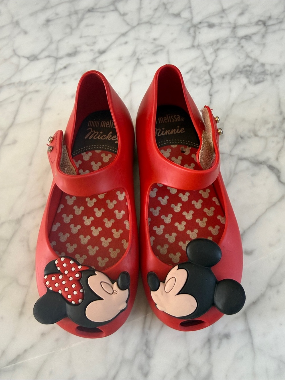 Mini Melissa Red Mickey Minnie Kissing Mary Jane Shoes for Kids Sz 9
